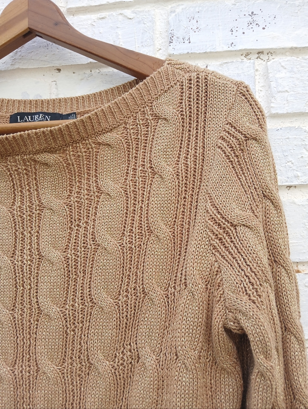 Lauren Ralph Lauren Black Label Cable Knit Boatneck Metallic Sweater - Picture 4 of 6